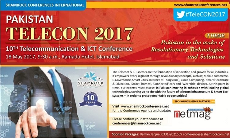 Continuing the legacy for the 10th year now, the Pakistan Telecommunication and ICT Conference (TeleCON 2017) is to be held 18th May, at the Ramada Hotel