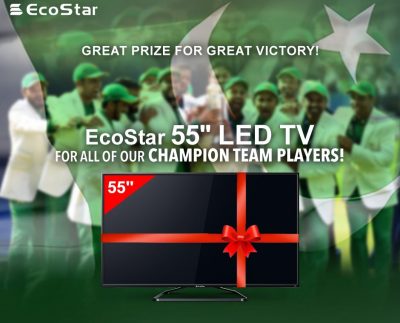 n order to celebrate Pakistan’s glorious victory in the Champion’s Trophy, EcoStar has announced to gift 55” LED TV set to all players of our National Cric