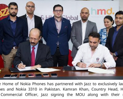HMD Global, the home of Nokia phones, has partnered with Jazz to exclusively launch the range of Nokia smartphones and Nokia 3310 in Pakistan.