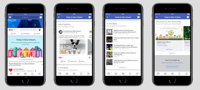 Facebook is testing a new local news and events section called “Today In”