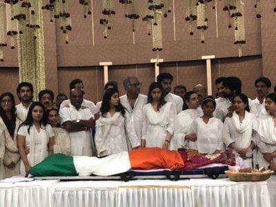 Funeral rites of Sridevi in Celebration Sports Club in Lokhandwala, Mumbai