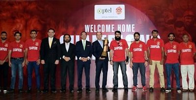Islamabad United team brings PSL Trophy to PTCL Headquarters